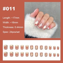【NEW ARRIVALS!】 Press on Nails French Tip Bling Coffin Short Almond Fake Nails with Designs Glue on Nails Long Glossy Gradient Medium False Nails Reusable Full Cover Thick Nail Acrylic Stick on Nails for Women Girls 24 Pcs:_011