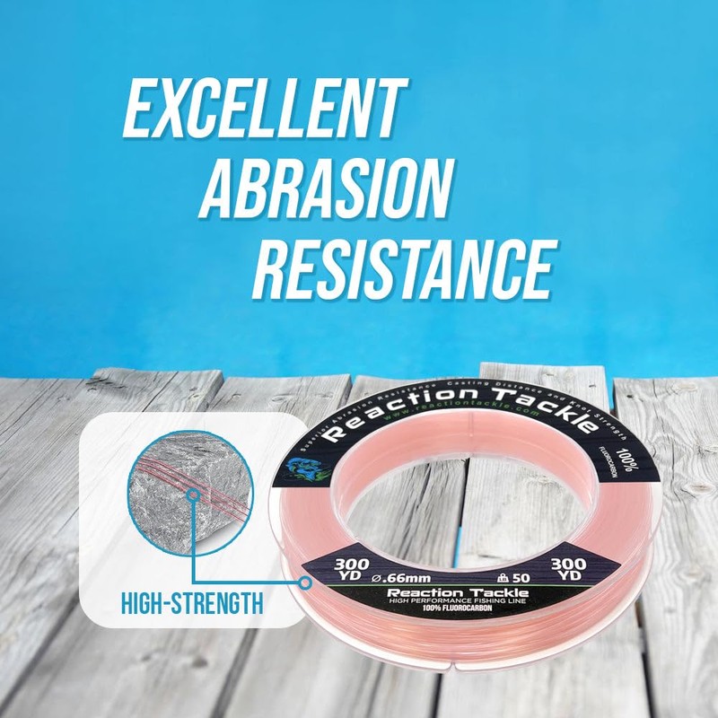 Reaction Tackle 100% Pure Fluorocarbon Fising Line - Leader Line/Clear