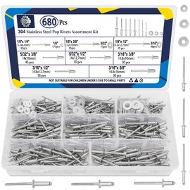 ZQZ 680Pcs Stainless Steel Pop Rivets, 8 Sizes Stainless Rivets with 1/8" 5/32" 3/16" Blind Rivets and Washers Assortment Kit