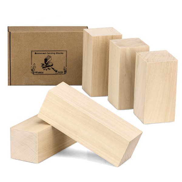 Basswood Carving Blocks 5 Large pcs, Linden Wood Whittling Kit for Beginners and Professionals, Lime Wood Carving Set, Wooden Planks for DIY, Hobby Wood Carving Kit.