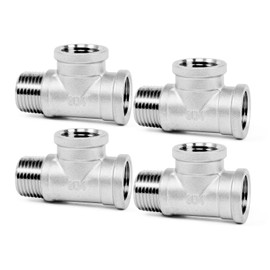 ChillWaves 304 Stainless Steel Pipe Fitting, Male Run Tee 1/2" NPT Female x 1/2" NPT Female x 1/2" NPT Male Thread Adapter(2-PACK)