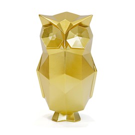 Sengocis Modern Geometric Owl Figurine - Premium Resin Gold Desktop Decor for Home & Office, 6.3 Inch Small Animal Statue Ornament