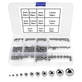 YIXISI 400 Pieces 11 Size Precision Bearing Steel Balls Assortment Kit, Stainless Steel Ball Bearing Balls for Roller Conveyor Skates Transport, 2/2.5/3/3.5/4/4.5/5/5.5/6/7/8 mm