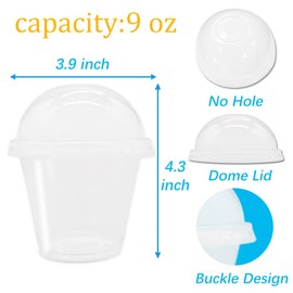 Szsrcywd 50 Pack 9 oz Clear Plastic Cups,Disposable Dessert Cups with No Hole Dome Lids,Crystal PET Party Cup for Parfait,Salad,Ice Cream,Cold Drink,Cupcake