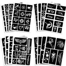 Qpout Tattoo Stencils for Children and Adults, 16 Sheets Henna Tattoo Stencils Set, Temporary Tattoo Stencils Reusable, Tattoo Stencils