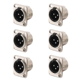 QLXHBOT 6Pack XLR Male Jack 3 Pin Panel Mount Jacks， XLR-M Socket Audio Speaker Microphone Connector Silver Metal Housing