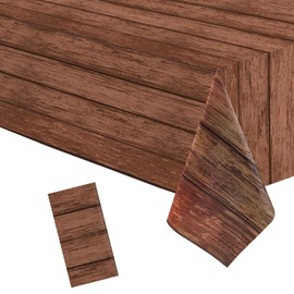 Irenare 1 Piece Wood Grain Tablecloth Western Tablecloths Rustic Plastic Table Covers Rectangular Table Decoration for Barbecue Fall Autumn Western Barn Themed Birthday Party, 54 x 108 Inch, Brown