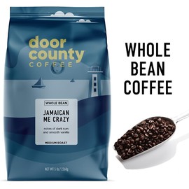 Door County Coffee - Jamaican Me Crazy, Rum & Vanilla Flavored Whole Bean Coffee - Medium Roast, 5 lb Bag