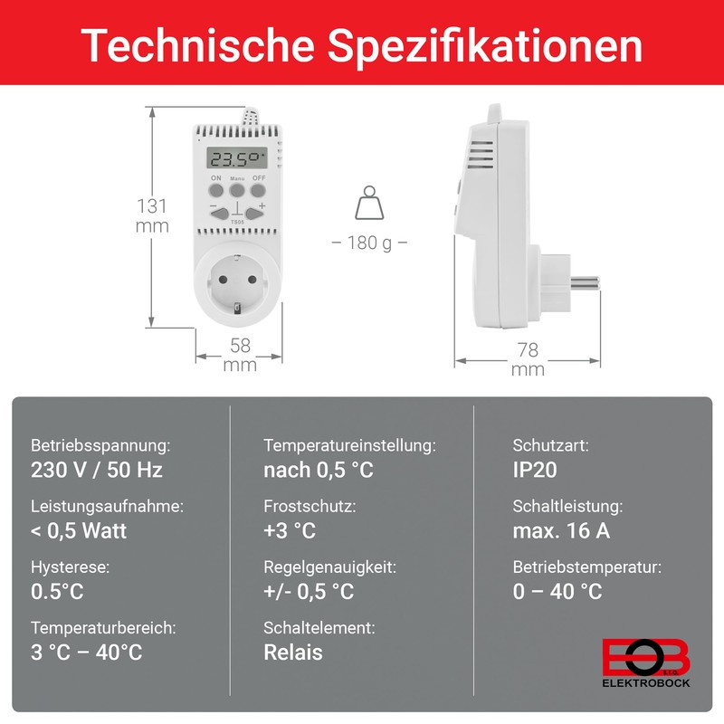 Elektrobock plug-in thermostat TS05 thermostat infrared heating