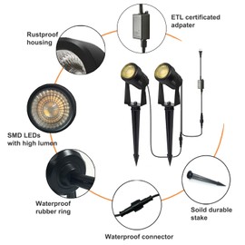 SUNTHIN Outdoor Landscape Lighting, 10 Pack Outdoor Spot Lights with Transformer for Yard, Plant, Lawn, Tree, Flags, House, Garden, Fence Use, IP65 Waterproof & Connectable