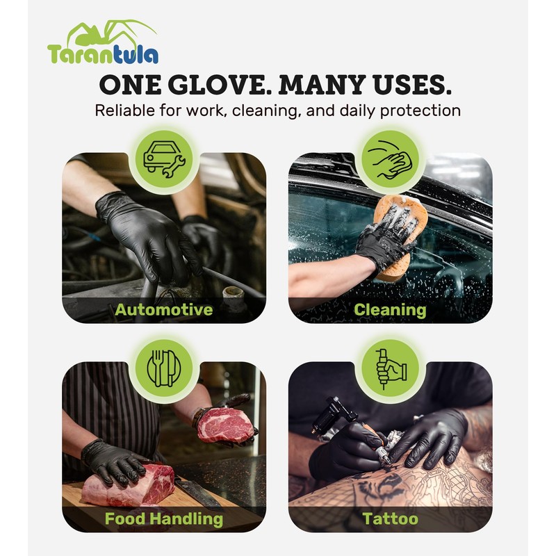 6-mil Disposable Nitrile Gloves, Black, Large, Food-Safe & Powder-Free