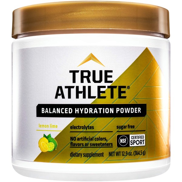 True Athlete Balanced Hydration Powder, Lemon Lime Flavor, Promotes Hydration Before Exercise, Easy to Mix, NSF Certified for Sport (12.86 Ounces Powder)