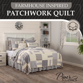 Doylestown Twin Patchwork and Floral Quilt, 100% Cotton Reversible Bed Quilt with Gingham Check, Grain Sack and Blue Ticking Stripes for Boho Chic and Rustic Farmhouse Bedroom Decor (86”x68”)