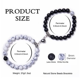 GWAWG 2 x Magnetic Pair Bracelets, Matching Bracelets for Couples, Natural Stone Bead Bracelet for Best Friends, Friends and Girlfriends, Lovers, Valentine's Day Gifts, Length: