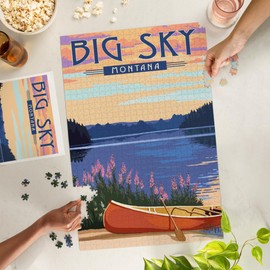 Lantern Press 1000 Piece Jigsaw Puzzle, Big Sky, Montana, Canoe and Lake