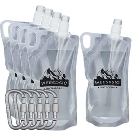 Weesdsio 5-Pack 1L Hiking Collapsible Water Bottles with Mountaineering Buckle (Not Suitable for Climbing) BPA-Free Foldable Backpacking Water Bottle for Camping Hiking Running Cycling Mountaineering