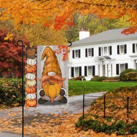 Hello Fall Garden Flag Gnome Pumpkin Welcome Small Flags for Outside, 12x18 Inch Leaves Double Sided Burlap Autumn Thanksgiving Yard Lawn Decoration