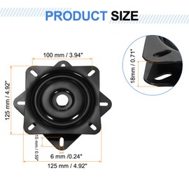 sourcing map 5" Bar Stool Swivel Replacement, 360° Rotation Lazy Susan Turntable, Square Ball Bearing Seat Swivel Base Mount Plate for Recliner Chair or Table, Black (125x1.8mm)