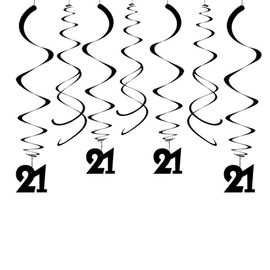 AimtoHome Party Swirl Decorations, Black 21th Birthday Swirl Decoration, 21th Anniversary Ceiling Hanging Party Swirl Decoration, Pack of 30