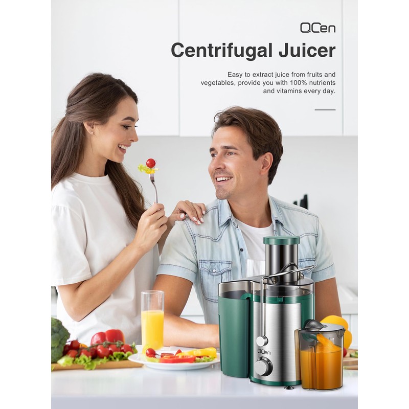 QCen Juicer Machine, 800W Centrifugal Juicer Extractor with Wide Mouth