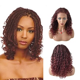 Healthlif Short Box Braided Wigs For Black Women 18 Inch Lace Front Boho Knotless Cornrow Box Braids Wigs With Baby Hair Twist Synthetic Braiding Wig Lightweight Braids Wigs#T1B/BUG-#Black/BurgundyT