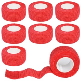 Chewarelly 8 Pack 1 in x 5 Yards Cohesive Wrap Self Adhesive Bandage Wrap Elastic Self Adherent Wrap Self Stick Vet Tape for Athletic, Wrist, Ankle, Knees, Pets (Red)