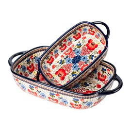 ONECCI Baking Dish Ceramic Baking Pan Blue Casserole Dish Porcelain rectangular Baking Set 2pcs Bakeware Sets Lasagna Pan Baking Dishes for oven(Honey Flower)