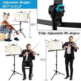 4 Pack Music Stand, 2 in 1 Dual-Use Folding Sheet Music Stand, Lightweight Portable Adjustable Desktop Book Stand with Music Sheet Clip Holder & Carrying Bag(4 Pack Black)