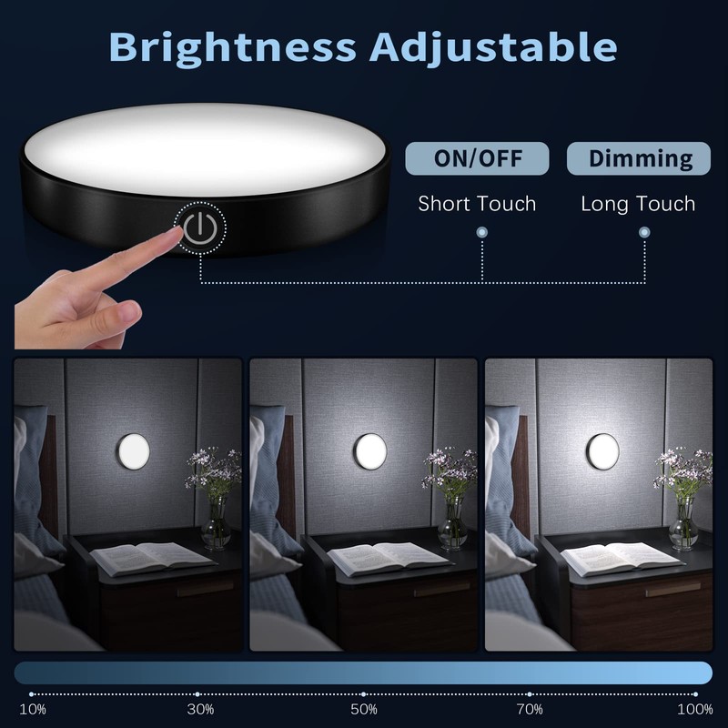 Ferswe Rechargeable Tap Light 6000K, Dimmable Touch Light with 1000mAh