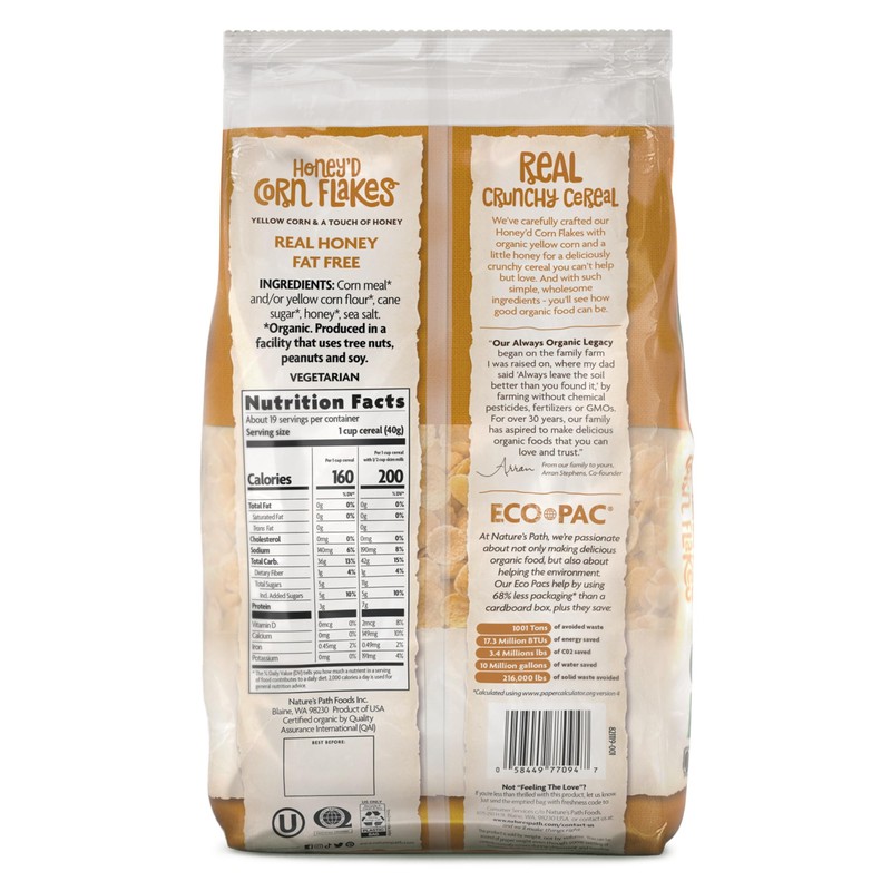 Nature's Path Organic Honey'D Corn Flakes Cereal, 26.4 oz (Pack