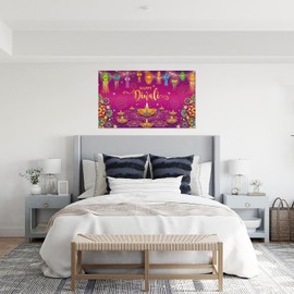 Bolcagob Happy Diwali Flag 2x3FT Double Printed Indian Diwali Backdrop Decorations Flag Tapestry Dorm Room Home College Decor 4 Shiny Brass Grommets 100% Polyester (2x3FT)