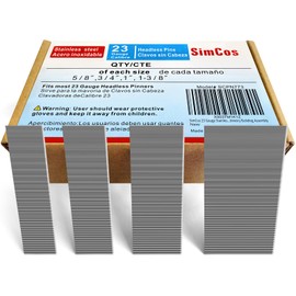 SimCos 23 Gauge Stainless Steel Pinner Nails (5/8",3/4",1",1-3/8") assorted 4 sizes' Headless Pin Nails for 23 GA Pneumatic or Electric Pin nailer or pin nail gun,Project Pack (16000)