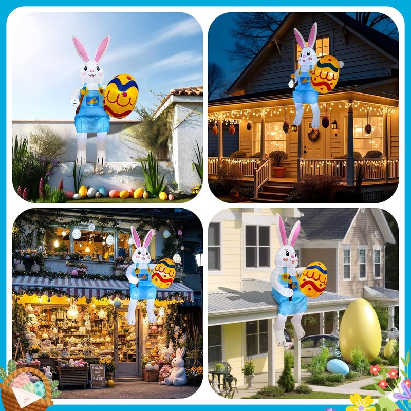 OurWarm 8FT Easter Inflatables Outdoor Decorations, Sitting Bunny with Eggs