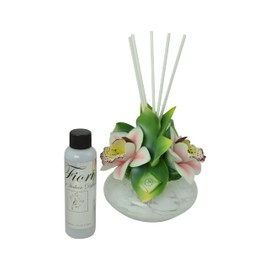 Ceramic Oil Diffuser and Oil Set with Porcelain Capodimonte Roses on Top Includes a 4oz Bottle of Aromamatic Home Fragrance Oil in Cream & Pink Orchids and Driftwood & Sage Scent