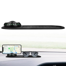 Multifunction Car Anti-Slip Mat with 360° Rotating Auto Phone Holder, Universal Dashboard Organizer Pad with Temporary Parking Number for Phones Keys Sunglasses Gadgets (Gray Black)