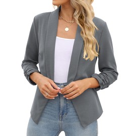 POGT Business Clothes for Women Lightweight Sweater Blazer Open Front (S, Dark Gray)