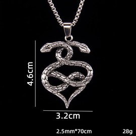 Retro Auryn Double Ouroboros Snake Pendant Necklace Chain Statement Necklaces for Women Punk Party Fashion Jewellery Gift, Zinc, Zinc