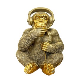 Alfie Francis 17cm Tall Gold Monkey wearing Headphones Ornament Statue Figurine Gorilla Animal Home Decor Gift