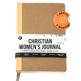 Prazoli Leather Christian Bible Prayer Journal For Men - Study Scripture Notebook & Planner Daily Devotional Undated | Religious Jesus Faith Gifts for Graduation, Pastor Baptism & Church (Women's Refill - 3 Months)