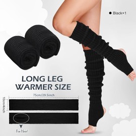 Leg Warmer, Women Extra Long Thigh High Cable Knit Crochet Tall Socks, Non-Slip Stirrup Sock for Yoga Ballet Dance (Black, One Size)