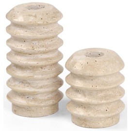 Vixdonos Taper Candle Holder Set Natural Travertine Candlestick Holder Mantle Candle Stand with Natural Stone Holes for Home Decor,Wedding,Party and Table Centerpieces(White)