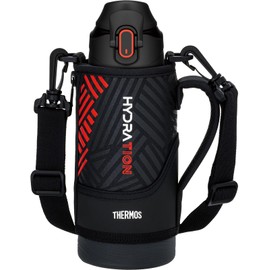 Thermos FJS-800F BKOR Vacuum Insulated Sports Bottle, 27.7 fl oz (800 ml), Black Orange, Cold Insulation, For Kids, Pouch Included, Gentle Shoulder Strap