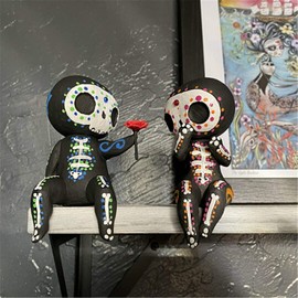 Estatua de pareja de calavera de azúcar, figura de calavera de azúcar, manualidades de resina, decoración de calavera de azúcar, estatua de esqueleto 