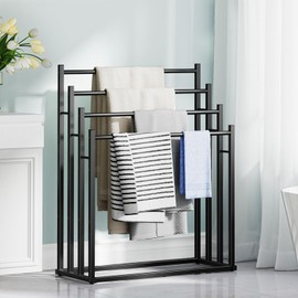 Honiter Towel Racks for Bathroom, 4 Tier Wide Towel Drying Rack Outdoor, Free Standing Towel Rack, Pool Towel Blanket Stand and Display Rack for Oversized Bath Towels, Black