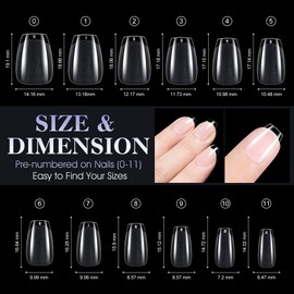 Gelike ec Extra Short Soft Gel Nail Tips for Soak-Off Nail Extensions, Full Coverage, Pre-Polished PMMA Resin, Clear, Ultra Thin Design, 12 Sizes, Pack of 240, XS Short Coffin