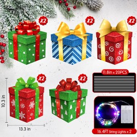 Memorywuu 10 Pcs Christmas Yard Signs Decor with LED Lights Christmas Glitter Yard Signs with Stakes Outdoor Xmas Yard Stakes for Christmas Holiday Outdoor Lawn Pathway Decor(Gift Box)