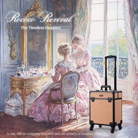 BYOOTIQUE Rolling Makeup Train Case Cosmetic Case Portable Makeup Organizer Suitcase with Removable Wheels Cosmetic Trolley Organizer Makeup Artist Salon,Rococo Coral