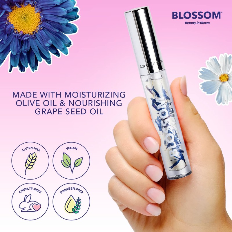 Blossom Scented Moisturizing and Hydrating Shimmer Sparkle Lip Oil, Infused