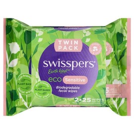 Swisspers Eco Sensitive Biodegradable Facial Wipes Twin Pack 2 x 25 Wipes