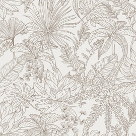 Guvana Leaf Peel and Stick Wallpaper Boho Wallpaper Beige Floral Removable Contact Paper Modern Botanical Self Adhesive Wall Paper for Living Room Bedroom Bathroom Decor 17.32"x78.7"